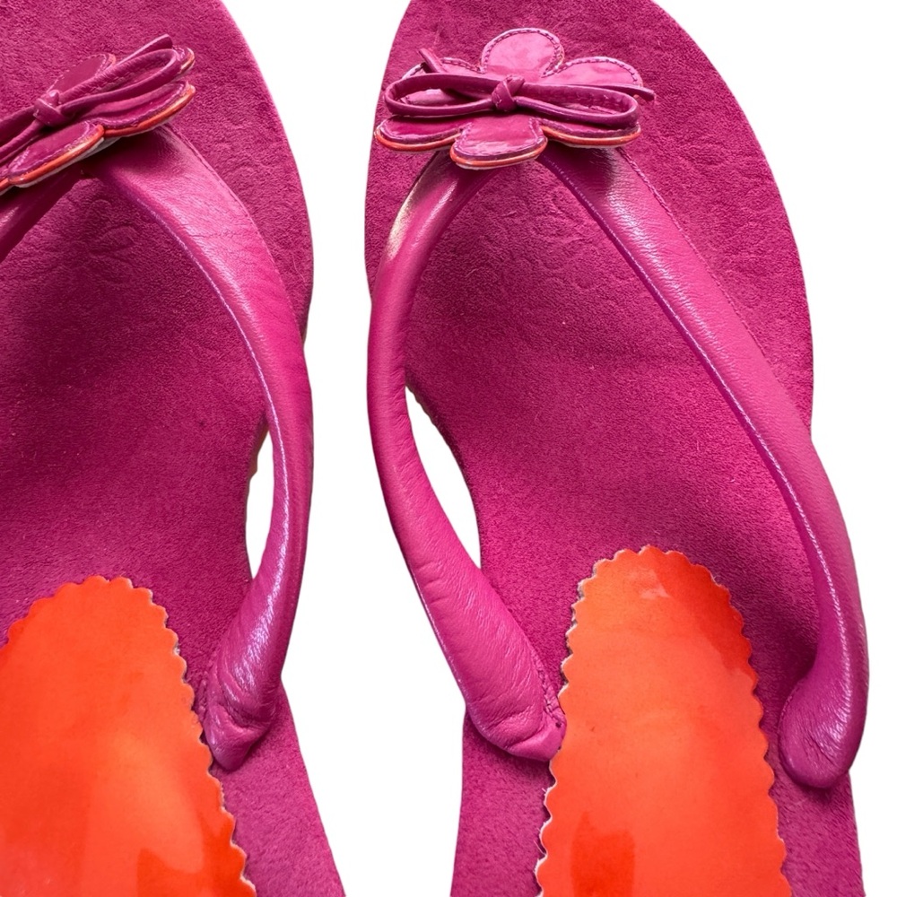 Vintage Flower Ribbon Thong Kitten Heels Pink Orange Summer Made in Spain Sz 10 - Picture 9 of 15